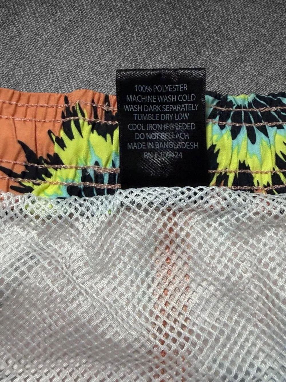 Jake Austin Men’s Large Orange Floral Print Swim Trunks 100% Polyester
